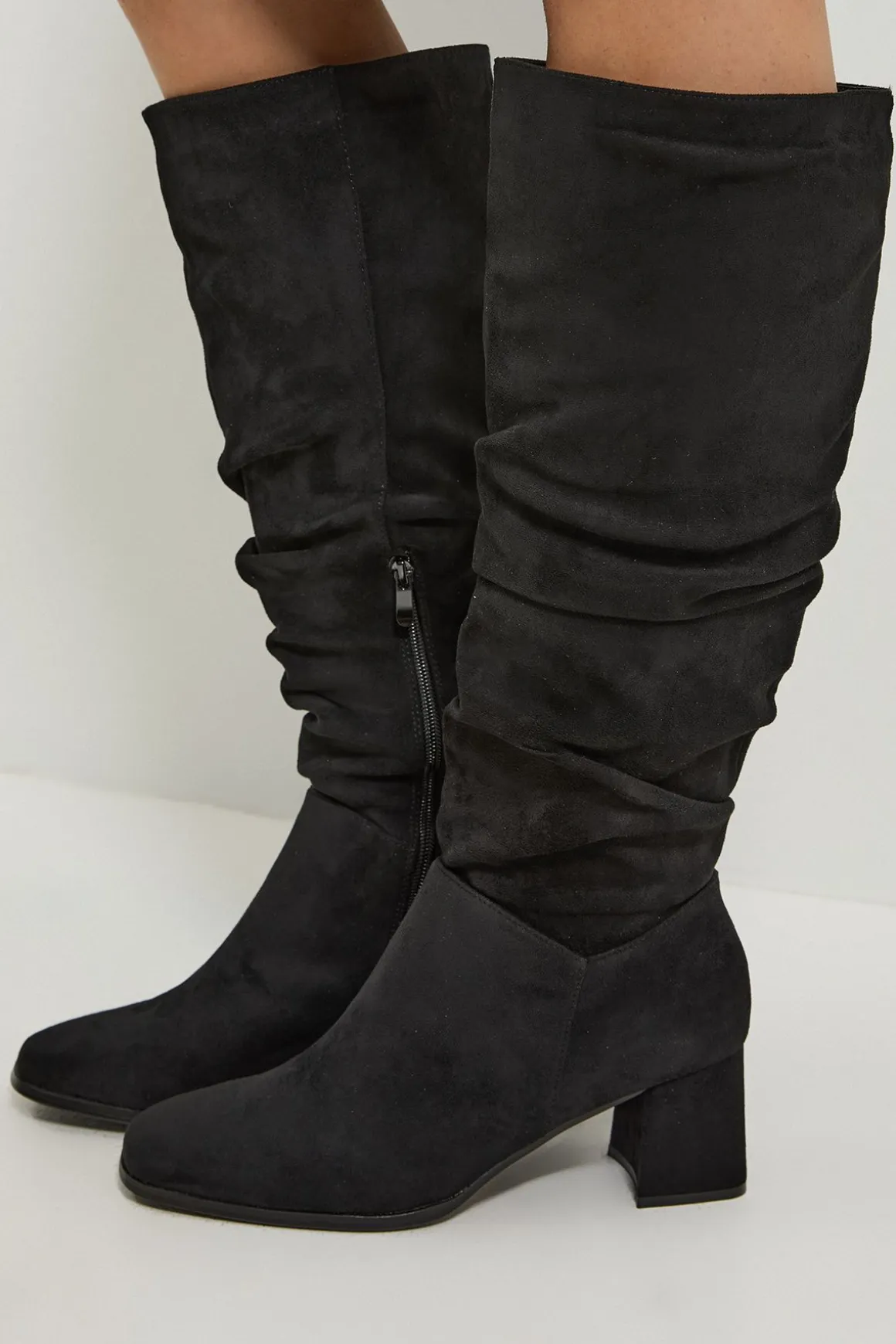 Bottes Carla synthétique Froncées Talon Bloc Moyen Hauteur Genou