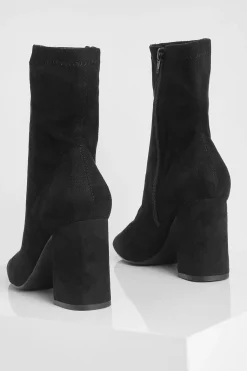 Bottes à chaussettes à large coupe en synthétique-suède, talon bloc, bout carré