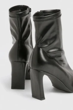 boohoo Bottes chaussette à talon bloc pour pieds larges< Bottes|Bottes Noires