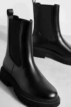 boohoo Bottes Chelsea Chunky à Détail d'Onglet< Bottes|Bottes Noires
