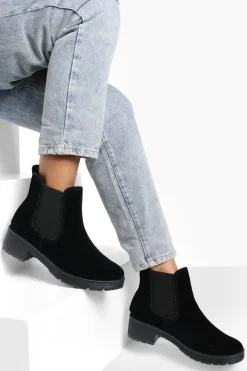 Bottes Chelsea chunky en imitation suède à détails côtelés