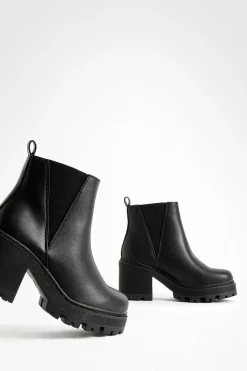 boohoo Bottes Chelsea à coupe ample avec talon bloc épais< Bottes|Bottes Noires