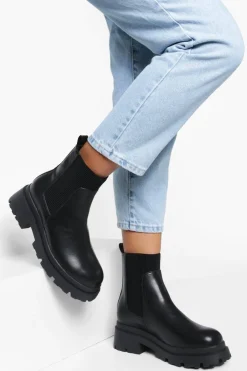 boohoo Bottes Chelsea à semelle épaisse et large< Bottes|Bottes Noires
