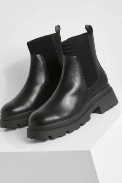 boohoo Bottes Chelsea à semelle épaisse et large< Bottes|Bottes Noires