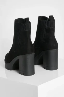 Bottes Chelsea à talons épais en synthétique, coupe large