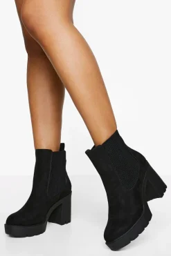 Bottes Chelsea à talons épais en synthétique, coupe large