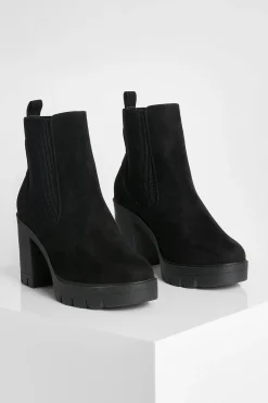 Bottes Chelsea à talons épais en synthétique, coupe large