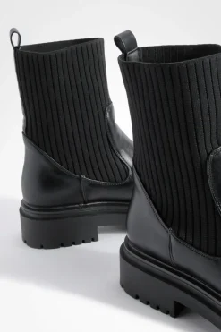 boohoo Bottes Chelsea tricotées à semelle épaisse< Bottes|Bottes Noires