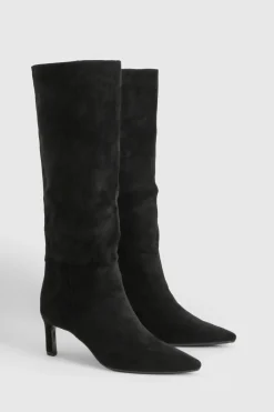 boohoo Bottes Colonnes à Talon Aiguille Bas en synthétique< Bottes|Bottes En Daim
