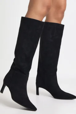 boohoo Bottes Colonnes à Talon Aiguille Bas en synthétique< Bottes|Bottes En Daim