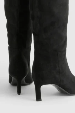 boohoo Bottes Colonnes à Talon Aiguille Bas en synthétique< Bottes|Bottes En Daim