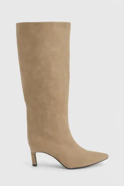 Bottes Column en nubuck à talon bas, montantes jusqu'au genou