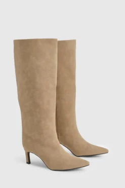 Bottes Column en nubuck à talon bas, montantes jusqu'au genou