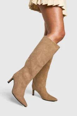 Bottes Column en nubuck à talon bas, montantes jusqu'au genou