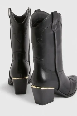Bottes Cowboy Coupe Large Détail Talon Doré