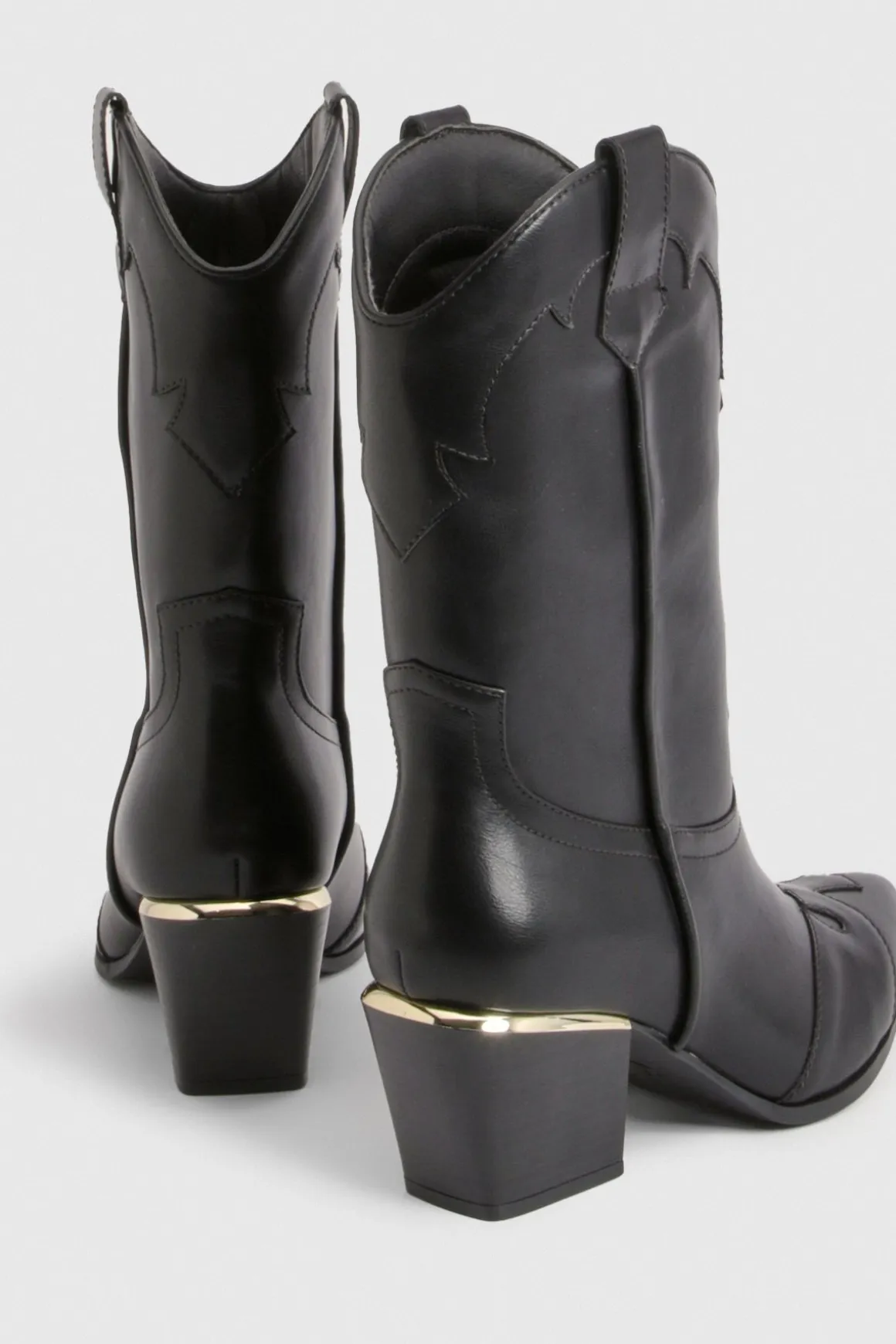 Bottes Cowboy Coupe Large Détail Talon Doré
