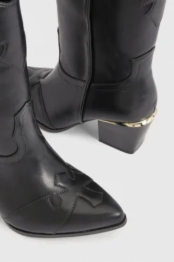 Bottes Cowboy Coupe Large Détail Talon Doré