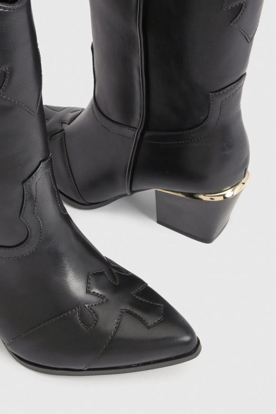 Bottes Cowboy Coupe Large Détail Talon Doré