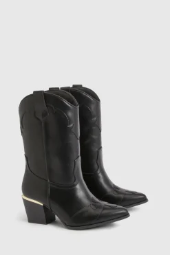 Bottes Cowboy Coupe Large Détail Talon Doré