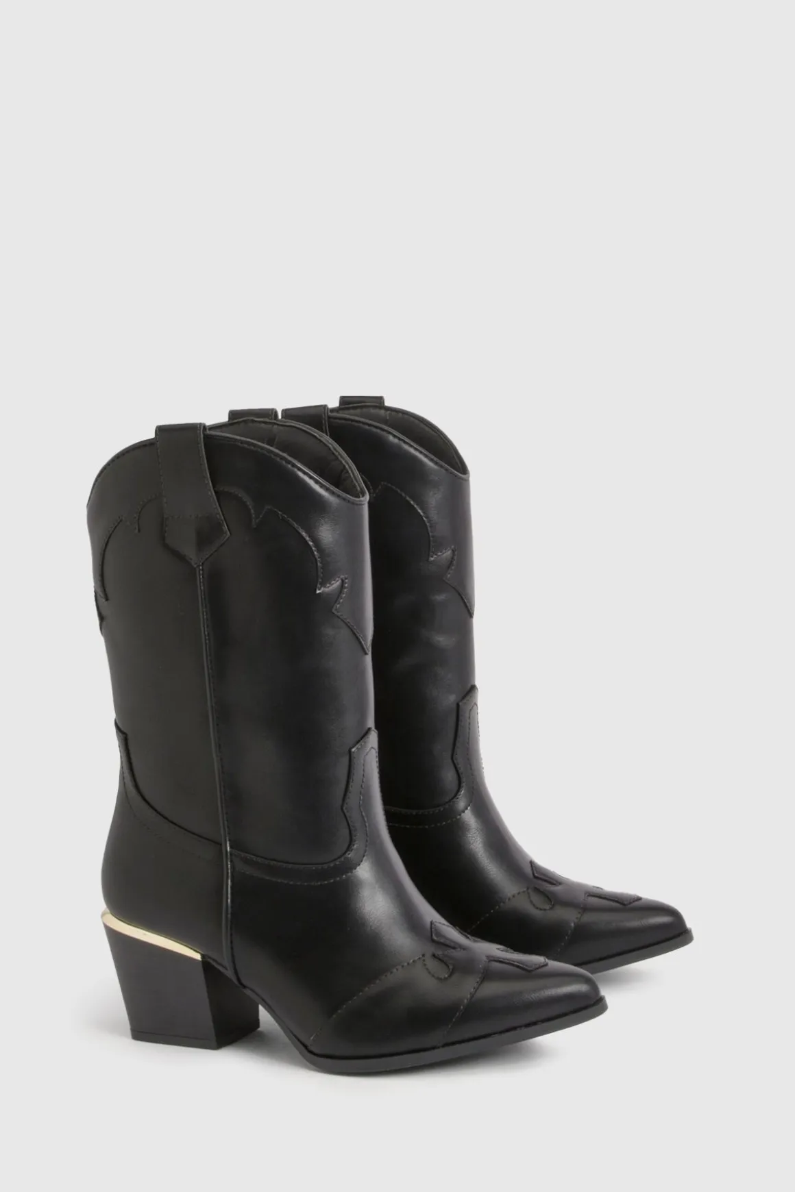 Bottes Cowboy Coupe Large Détail Talon Doré
