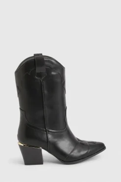 Bottes Cowboy Coupe Large Détail Talon Doré