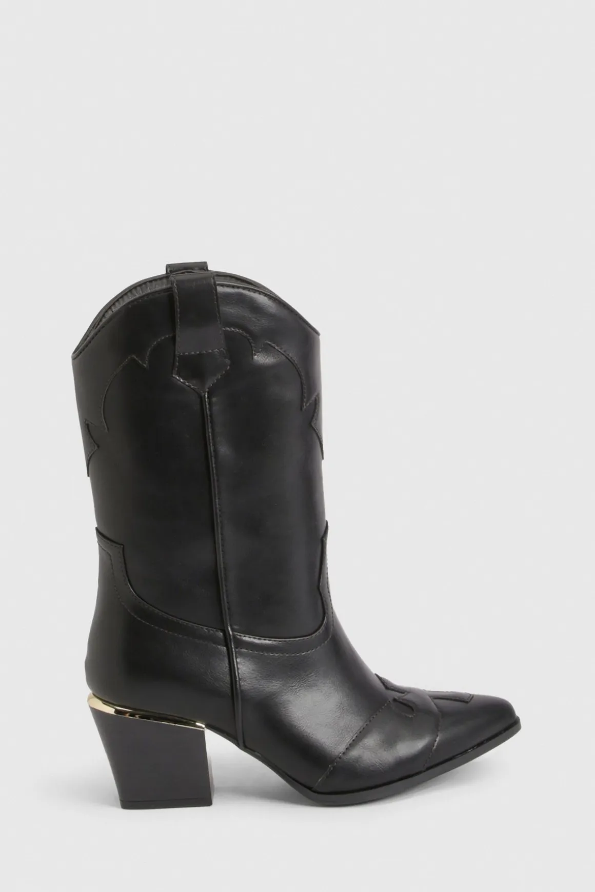Bottes Cowboy Coupe Large Détail Talon Doré