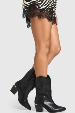 Bottes Cowboy Coupe Large Détail Talon Doré