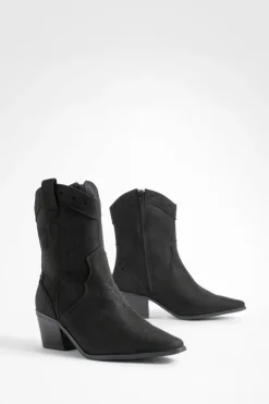 Bottes Cowboy Western en Faux Suède à Détails Découpés