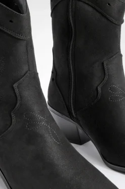 Bottes Cowboy Western en Faux Suède à Détails Découpés