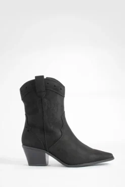 Bottes Cowboy Western en Faux Suède à Détails Découpés