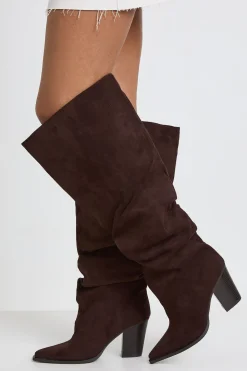 Bottes Cowboy Western Montantes Au Genou En Synthétique Froncée