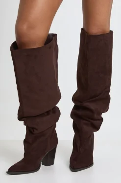 Bottes Cowboy Western Montantes Au Genou En Synthétique Froncée