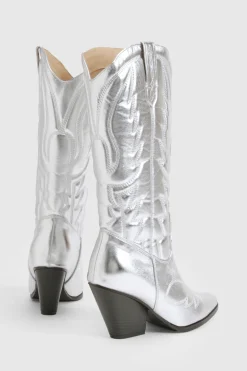 Bottes Cowboy Western Métalliques à Coupe Large Hautes jusqu’aux Genoux