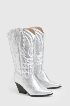 Bottes Cowboy Western Métalliques à Coupe Large Hautes jusqu’aux Genoux