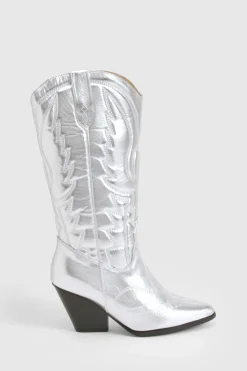 Bottes Cowboy Western Métalliques à Coupe Large Hautes jusqu’aux Genoux