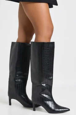Bottes Croc Column à bout pointu, hautes jusqu'au genou et à talons