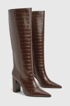 boohoo Bottes Croc à talon bloc et à colonne< Looks Chocolat|Bottes