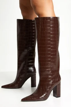 boohoo Bottes Croc à talon bloc et à colonne< Looks Chocolat|Bottes