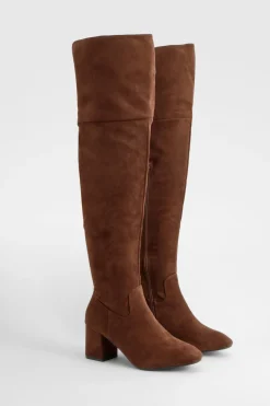 boohoo Bottes Cuissardes À Talon Bloc En Synthétique< Looks Chocolat|Cuissardes