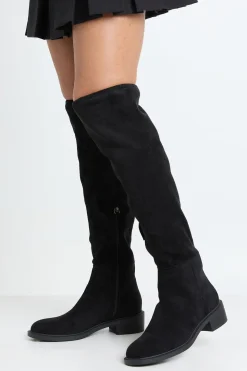 Bottes Cuissardes À Talon Plat Avec Détail Nœud