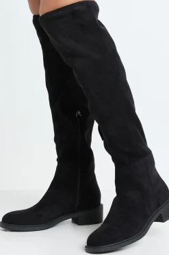 Bottes Cuissardes À Talon Plat Avec Détail Nœud