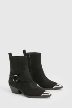 boohoo Bottes de cowboy à la cheville style western en synthétique suédé à embout argenté< Bottes Mi-Hautes|Bottes