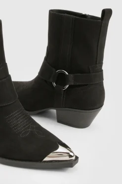 boohoo Bottes de cowboy à la cheville style western en synthétique suédé à embout argenté< Bottes Mi-Hautes|Bottes
