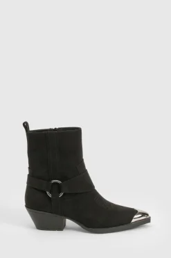 boohoo Bottes de cowboy à la cheville style western en synthétique suédé à embout argenté< Bottes Mi-Hautes|Bottes