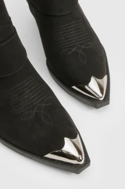 boohoo Bottes de cowboy à la cheville style western en synthétique suédé à embout argenté< Bottes Mi-Hautes|Bottes