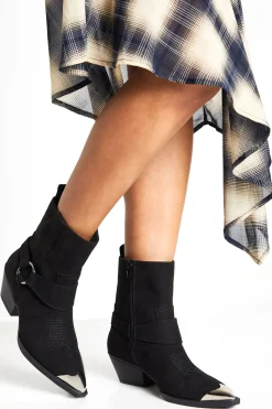 boohoo Bottes de cowboy à la cheville style western en synthétique suédé à embout argenté< Bottes Mi-Hautes|Bottes