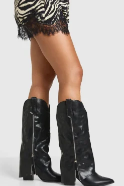 Bottes De Cowboy À Revers Et Fermeture Éclair Coupe Large
