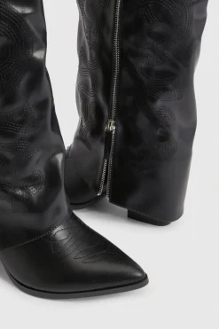 Bottes De Cowboy À Revers Et Fermeture Éclair Coupe Large