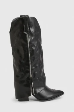 Bottes De Cowboy À Revers Et Fermeture Éclair Coupe Large