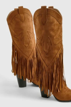 boohoo Bottes de cow-boy style western à détails de pampille au look vintage< Bottes|Santiags